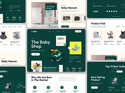 oft-toned-e-commerce-website-design-for-baby-products; the-layout- includes-product-categories-and-promotional-sections; green-and-cream-colors; toys-and-baby-accessories