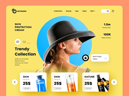 skincare-e-commerce-website; woman-wearing-a-wide-brimmed-hat-as-the-focus; skin-protection-cream; clean-product-pricing-elements