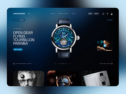 dark-blue-theme-luxury-watch-website; detailed-watch -imagery; sophisticated-and-high-value-feel